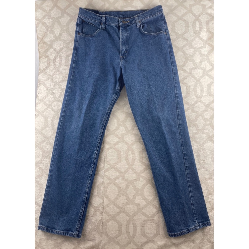 Wrangler Premium Quality Mens‎ 34x32 Blue Straight Leg Stretch Jeans Denim